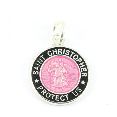 Mini Silver-plated St. Christopher Medals (Pink-Black)