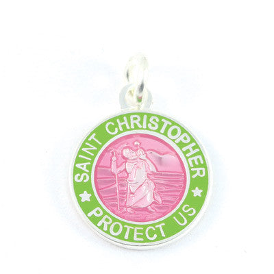 Mini Silver-plated St. Christopher Medals (Pink-Lime)