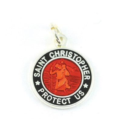 Mini Silver-plated St. Christopher Medals (Red-Black)