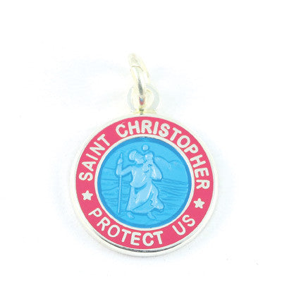 Mini Silver-plated St. Christopher Medals (Skyblue-Fuchsia)
