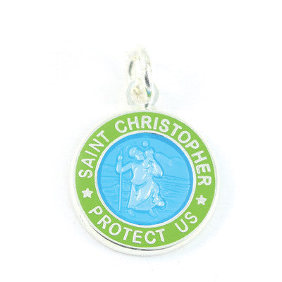 Mini Silver-plated St. Christopher Medals (Skyblue-Lime)