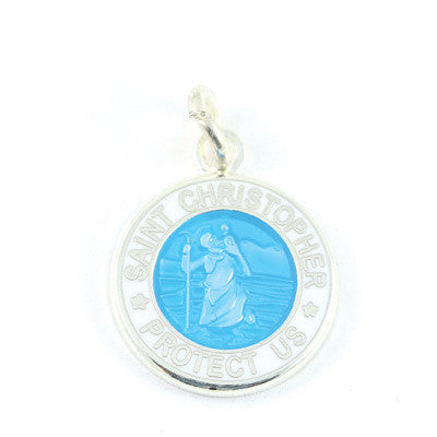 Mini Silver-plated St. Christopher Medals (Skyblue-White)
