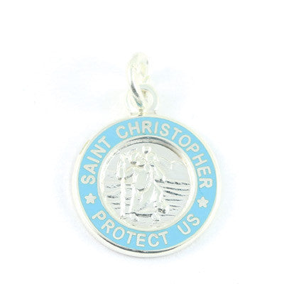 Mini Silver-plated St. Christopher Medals (Silver-Babyblue)