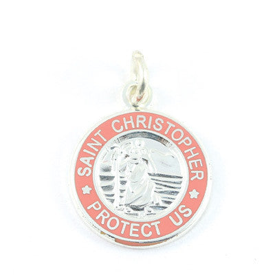 Mini Silver-plated St. Christopher Medals (Silver-Pink)