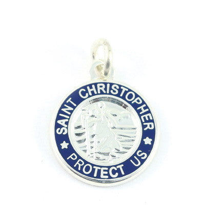 Mini Silver-plated St. Christopher Medals (Silver-Royalblue)