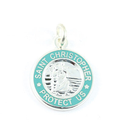 Mini Silver-plated St. Christopher Medals (Silver-Teal)