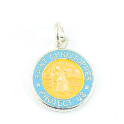 Mini Silver-plated St. Christopher Medals (Tangerine-Babyblue)