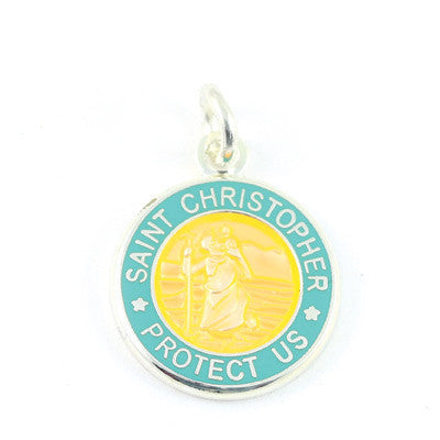 Mini Silver-plated St. Christopher Medals (Tangerine-Teal)