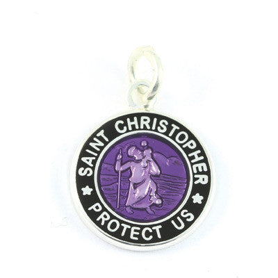 Mini Silver-plated St. Christopher Medals (Violet-Black)