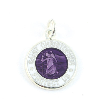 Mini Silver-plated St. Christopher Medals (Violet-White)