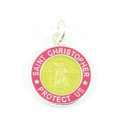 Mini Silver-plated St. Christopher Medals (Yellow-Fuchsia)