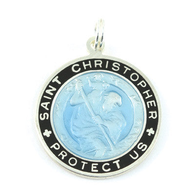 Large Sterling Silver St. Christopher Medal (Babyblue-Black)