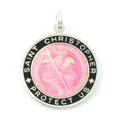 Large Sterling Silver St. Christopher Medal (Fuchsia-Black)