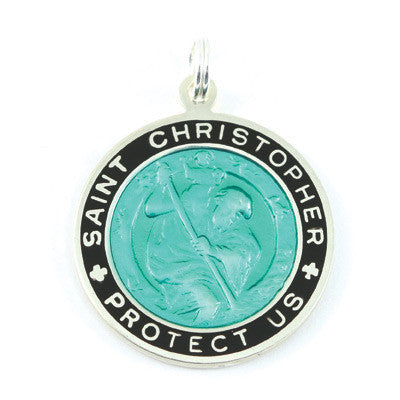 Large Sterling Silver St. Christopher Medal (Kellygreen-Black)