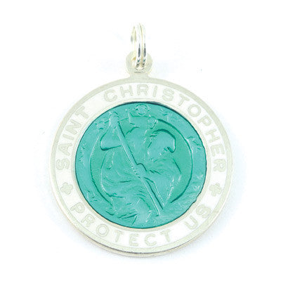 Large Sterling Silver St. Christopher Medal (Kellygreen-White)