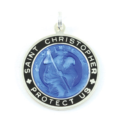 Large Sterling Silver St. Christopher Medal (Royalblue-Black)