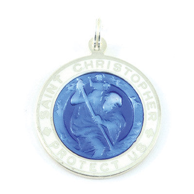 Large Sterling Silver St. Christopher Medal (Royalblue-White)