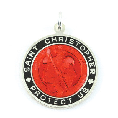 Large Sterling Silver St. Christopher Medal (Red-Black)