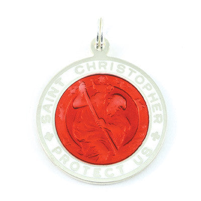 Large Sterling Silver St. Christopher Medal (Red-White)