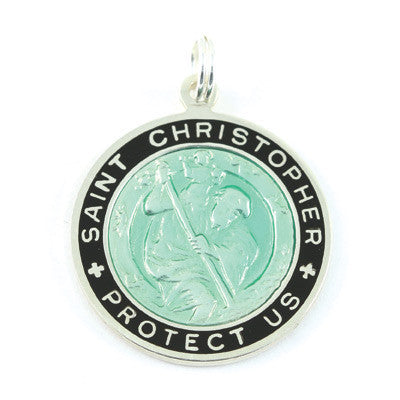 Large Sterling Silver St. Christopher Medal (Seagreen-Black)