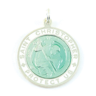 Large Sterling Silver St. Christopher Medal (Seagreen-White)