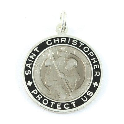 Large Sterling Silver St. Christopher Medal (Slate-Black)