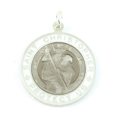 Large Sterling Silver St. Christopher Medal (Slate-White)