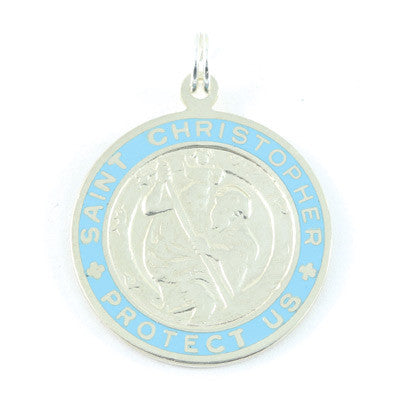 Large Sterling Silver St. Christopher Medal (Silver-Babyblue)