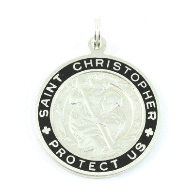 Large Sterling Silver St. Christopher Medal (Silver-Black)