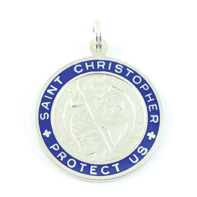 Large Sterling Silver St. Christopher Medal (Silver-Royalblue)