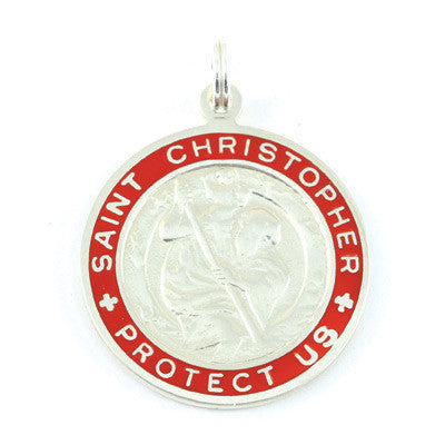 Large Sterling Silver St. Christopher Medal (Silver-Red)