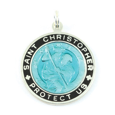 Large Sterling Silver St. Christopher Medal (Teal-Black)