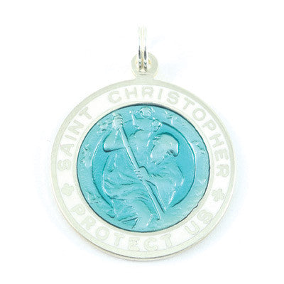 Large Sterling Silver St. Christopher Medal (Teal-White)