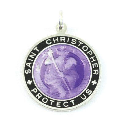 Large Sterling Silver St. Christopher Medal (Violet-Black)