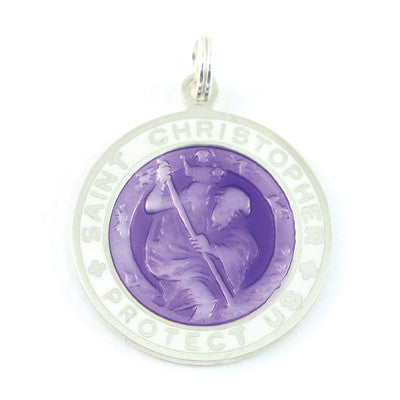 Large Sterling Silver St. Christopher Medal (Violet-White)