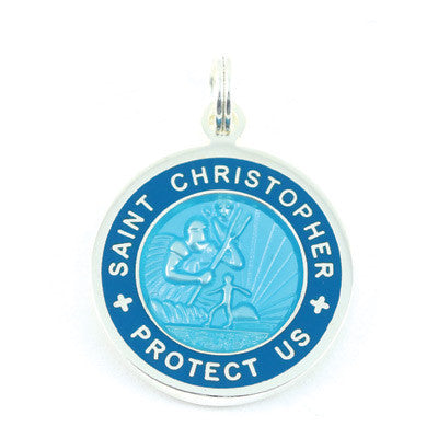 Small Silver-plated St. Christopher Medal (Aqua Aquamarine)