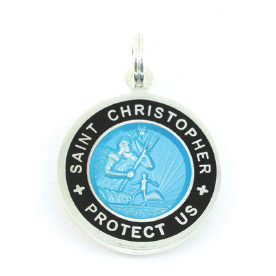 Small Silver-plated St. Christopher Medal (Aqua Black)
