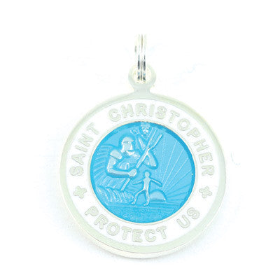 Small Silver-plated St. Christopher Medal (Aqua White)