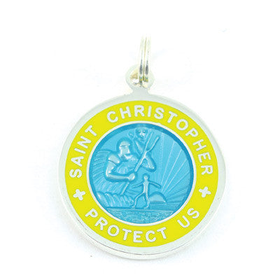 Small Silver-plated St. Christopher Medal (Aqua Yellow)