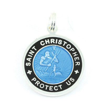 Small Silver-plated St. Christopher Medal (Babyblue Black)