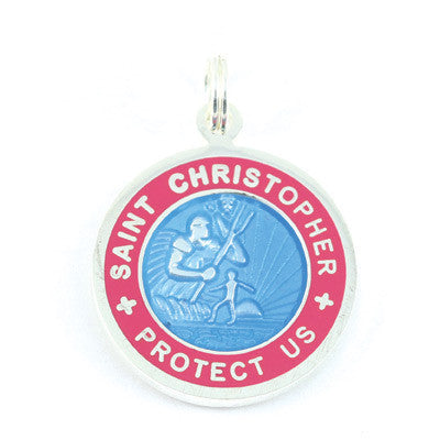 Small Silver-plated St. Christopher Medal (Babyblue Fuchsia)
