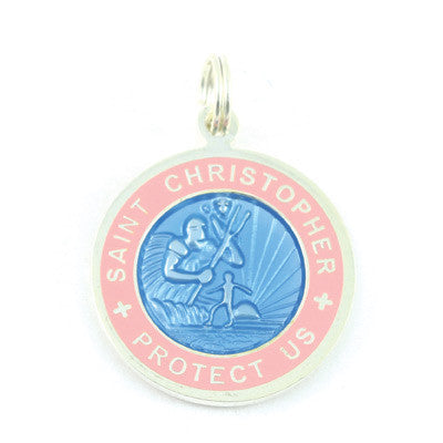 Small Silver-plated St. Christopher Medal (Babyblue Pink)