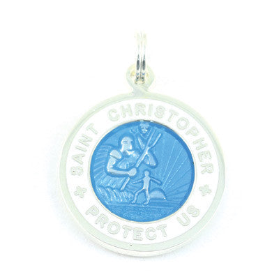 Small Silver-plated St. Christopher Medal (Babyblue White)