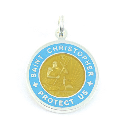 Small Silver-plated St. Christopher Medal (Bronze Babyblue)