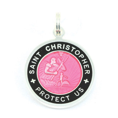 Small Silver-plated St. Christopher Medal (Fuchsia Black)