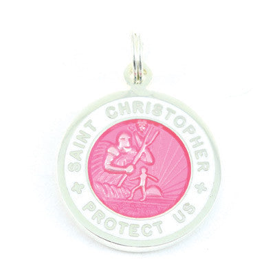 Small Silver-plated St. Christopher Medal (Fuchsia White)