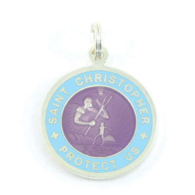 Small Silver-plated St. Christopher Medal (Lavender Babyblue)