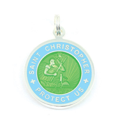 Small Silver-plated St. Christopher Medal (Lime Babyblue)