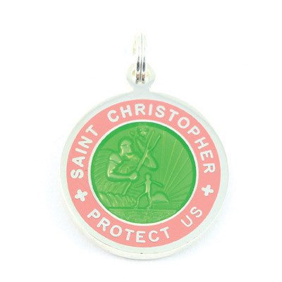 Small Silver-plated St. Christopher Medal (Lime Pink)