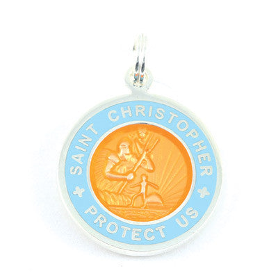 Small Silver-plated St. Christopher Medal (Orange Babyblue)